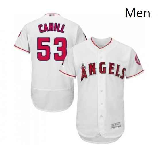 Mens Los Angeles Angels of Anaheim 53 Trevor Cahill White Home Flex Base Authentic Collection Baseball Jersey